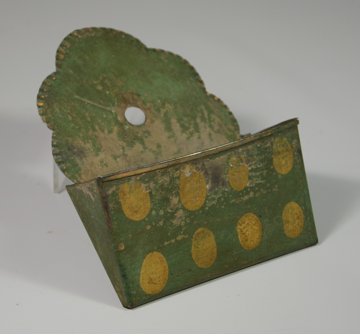 Appraisal: Polka Dot Green and Mustard Painted Tin Match Safe w