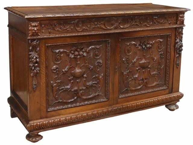 Appraisal: Italian Renaissance Revival carved walnut sideboard late th c having