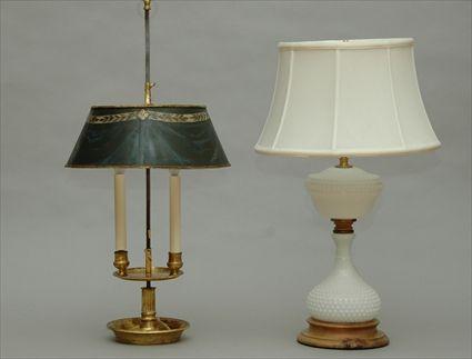 Appraisal: Milk Glass Lamp together with a Tole Lamp