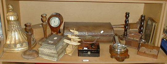 Appraisal: Treen items including candlesticks clock barometer shelf etc all on