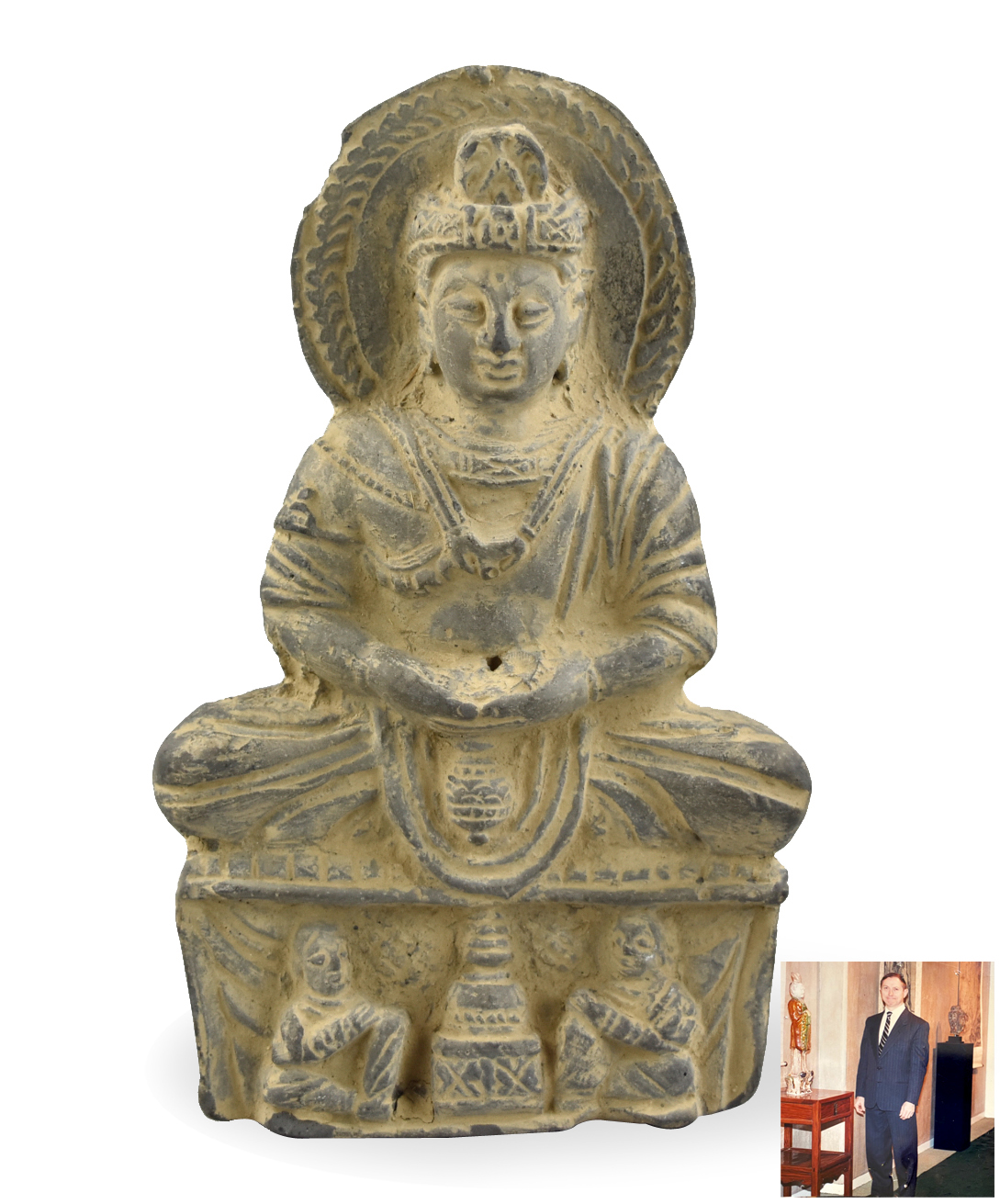 Appraisal: Indian stone Shiva figure carved seated in dhyanasana on a