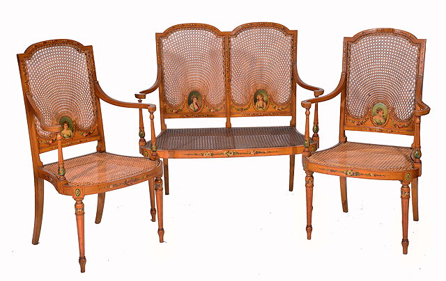 Appraisal: A SHERATON REVIVAL SATINWOOD DRAWING ROOM SUITE consisting of a