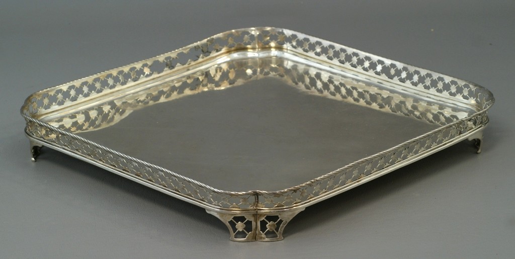 Appraisal: Square Danish silver footed tray with pierced gallery late th