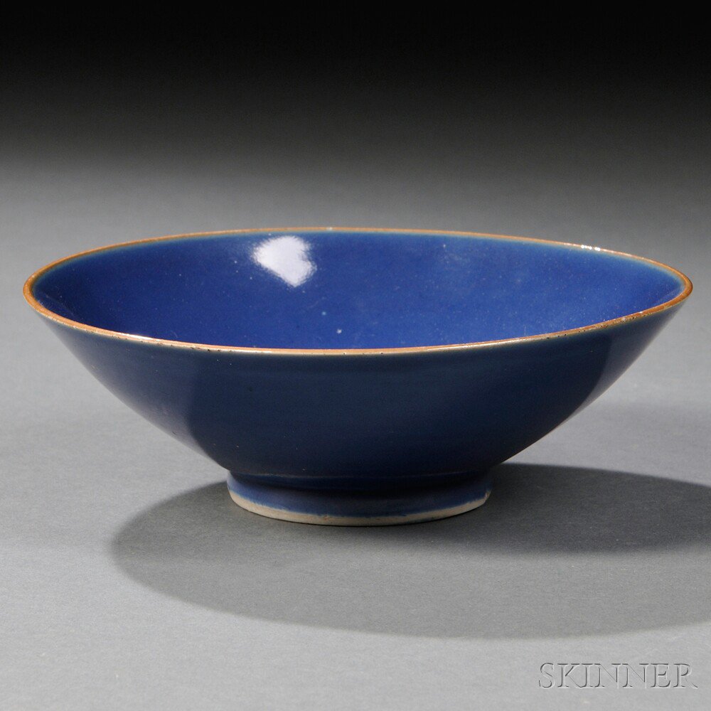 Appraisal: Blue-glazed Conical Bowl China the thin walls washed with a