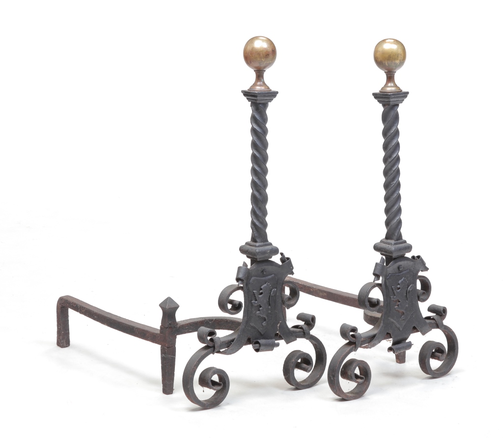 Appraisal: Twentieth century brass and iron Spherical finials cast and wrought