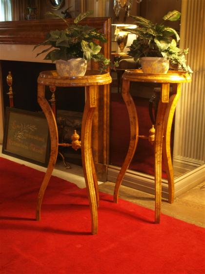 Appraisal: Pair of Biedermeier burlwood tripod stands th century