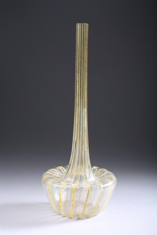 Appraisal: SCHNEIDER ART GLASS VASE Candy cane mark Bottle-form with elongated