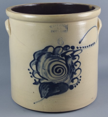 Appraisal: West-Troy NY Six-Gallon Stoneware CrockStamped Westtroy N Y Pottery and