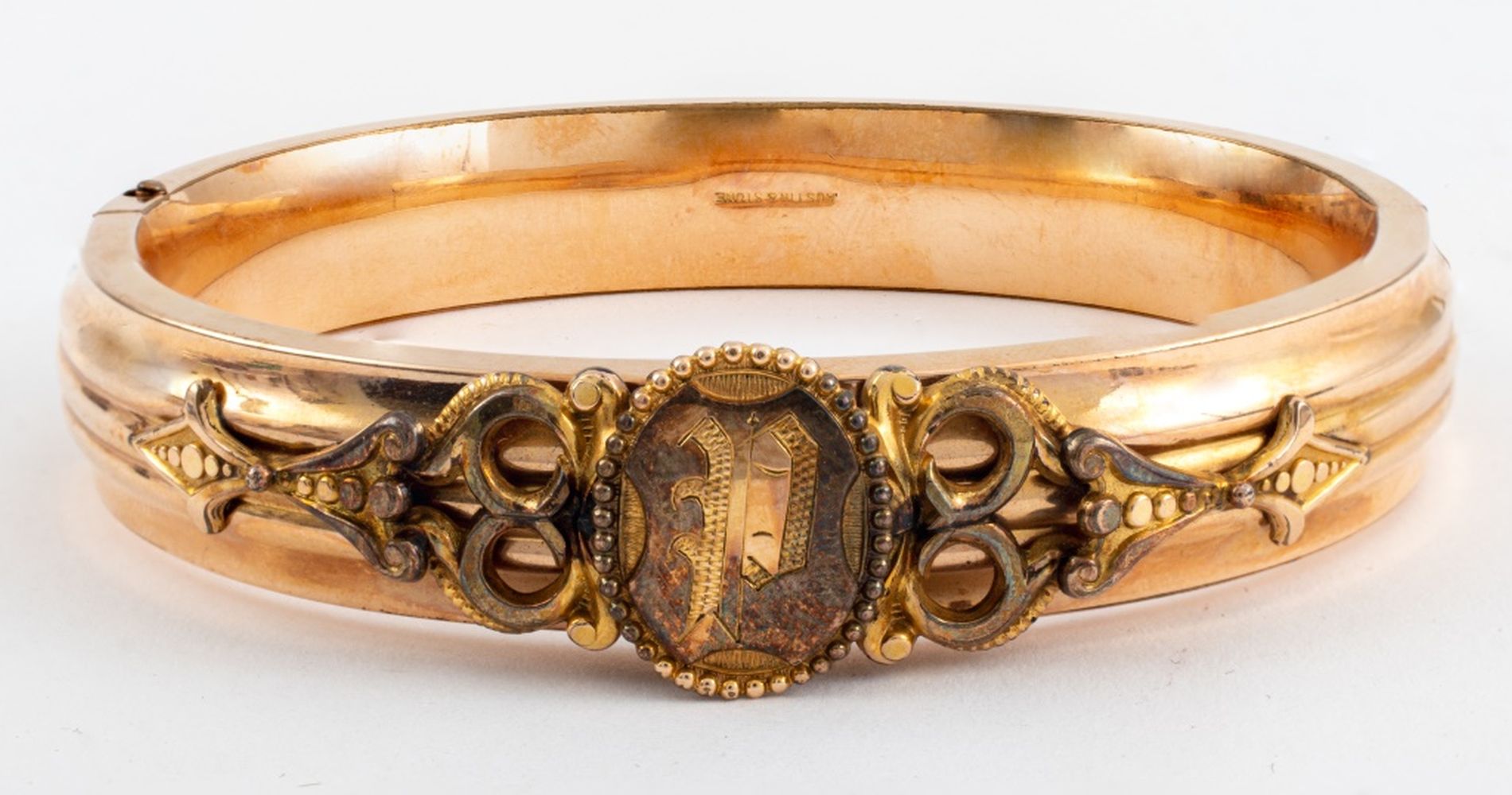 Appraisal: AUSTIN STONE EDWARDIAN PERIOD GOLD FILLED BANGLE Austin Stone Edwardian