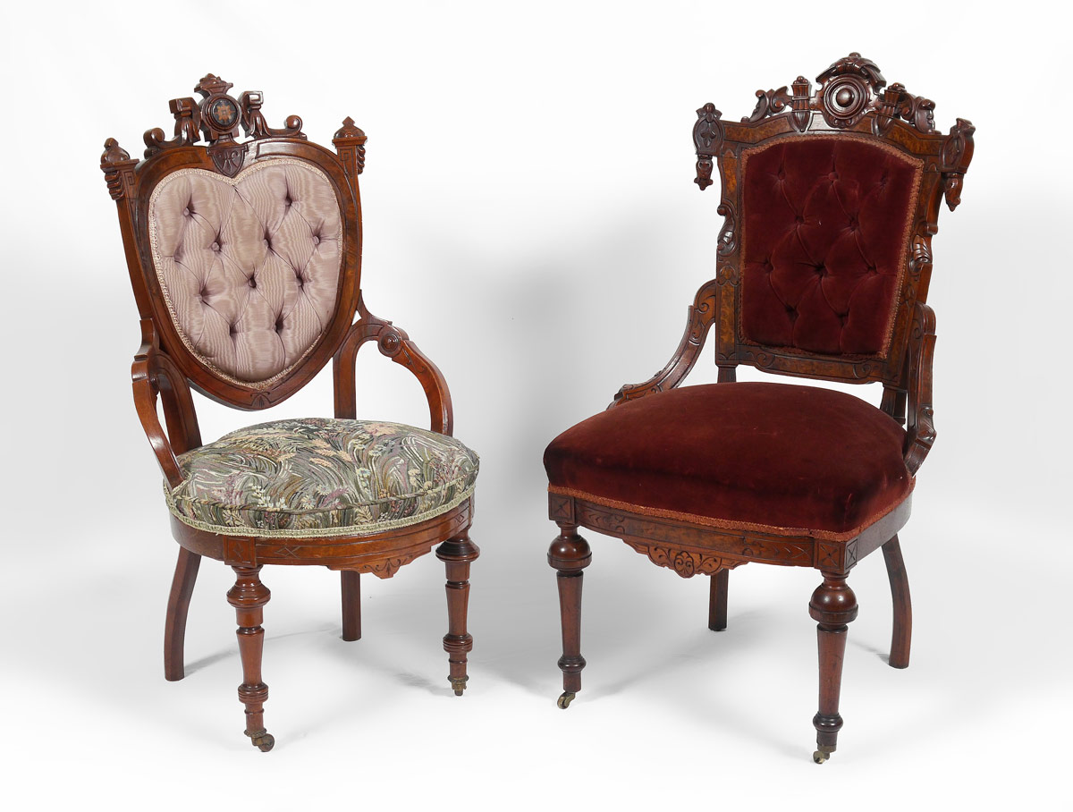 Appraisal: POTTIER STYMUS QUALITY PARLOR CHAIRS Both of different styles but