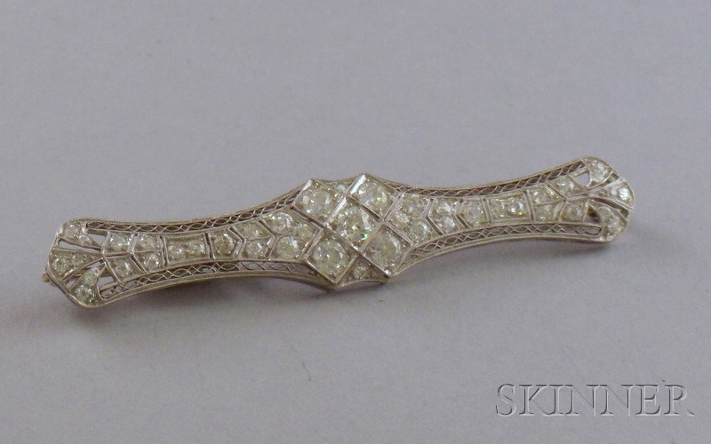 Appraisal: Art Deco Platinum and Diamond Bar Pin