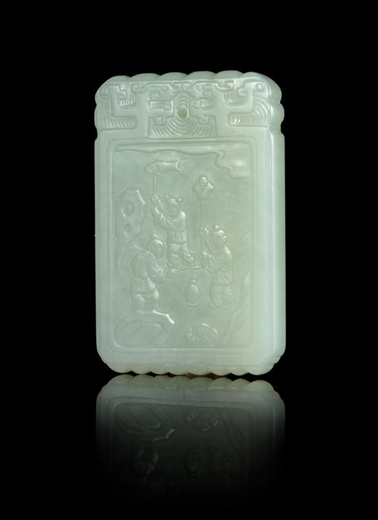 Appraisal: Sale Lot A Celadon Jade Carved Plaque of rectangular form