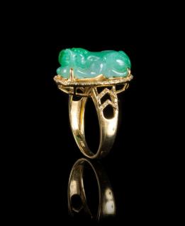 Appraisal: A Jadeite and K Gold Mounted Ring A Jadeite and