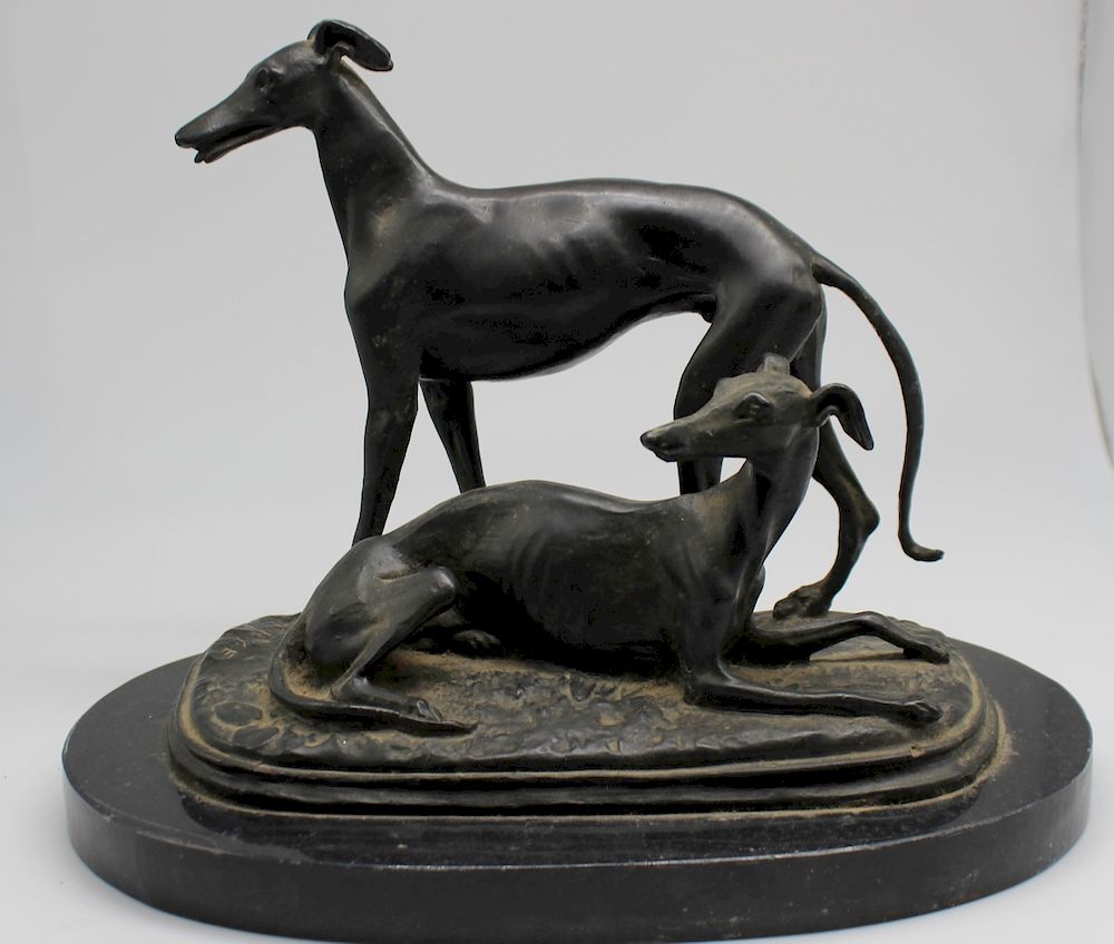 Appraisal: BAYRE Signed Bronze Sculpture of Whippets Signed on the base