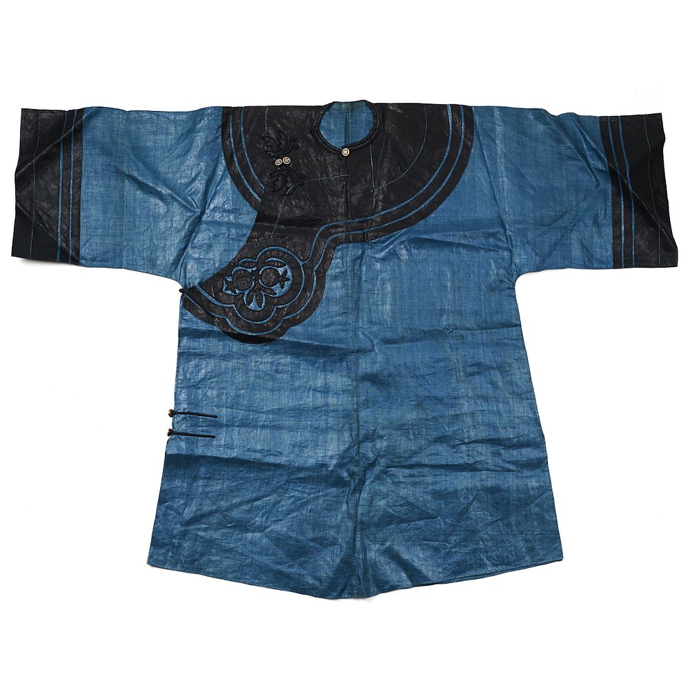 Appraisal: th C Chinese Blue Silk Robe w Black Collar th