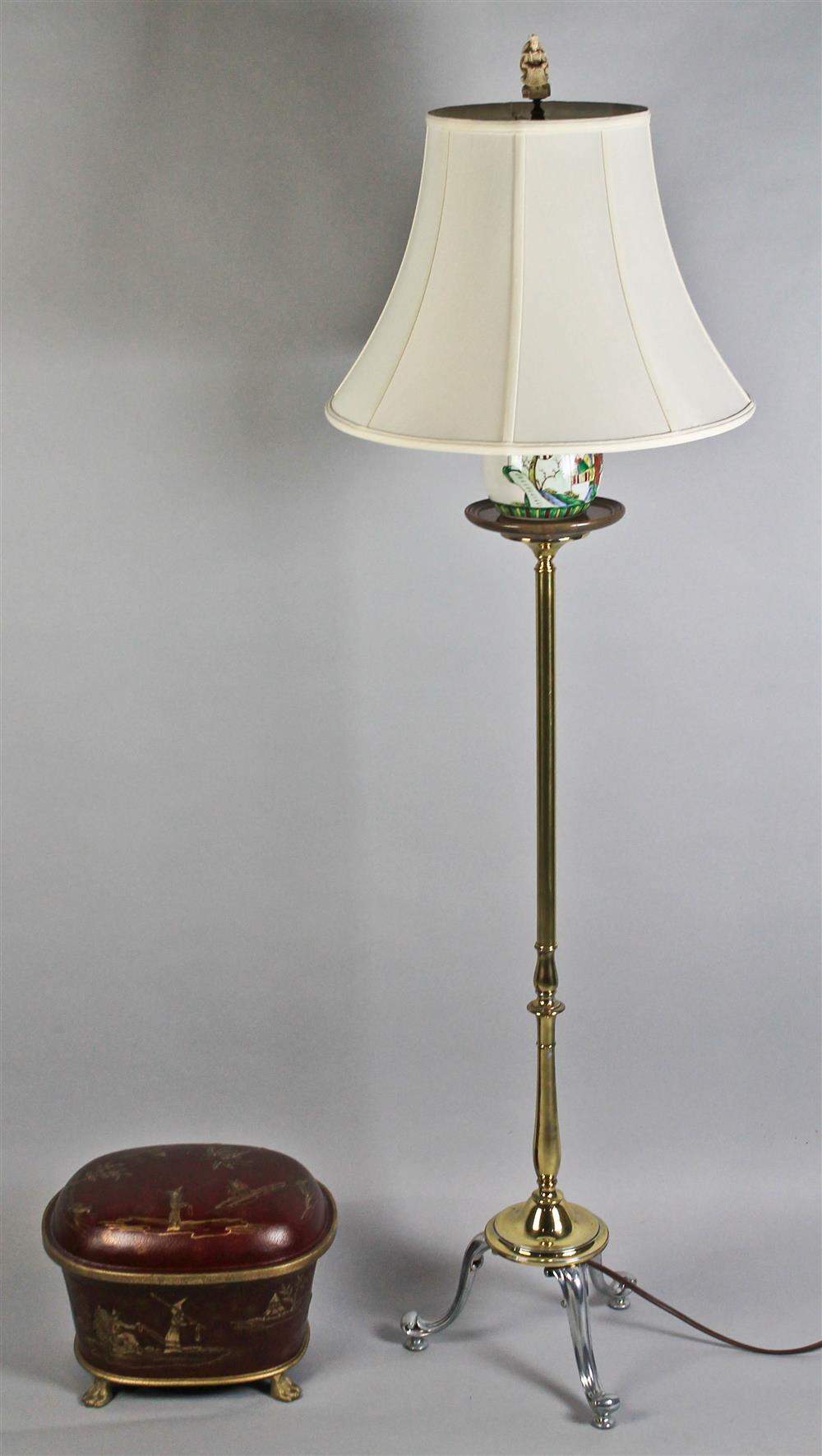 Appraisal: ASIAN STYLE FLOOR LAMP AND CHINOISERIE STYLE LIDDED CASE the