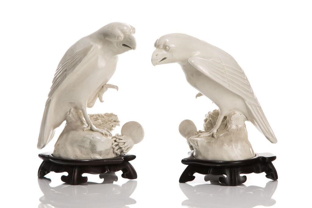 Appraisal: Chinese Qing dynasty pair of parrot perching rough rock with