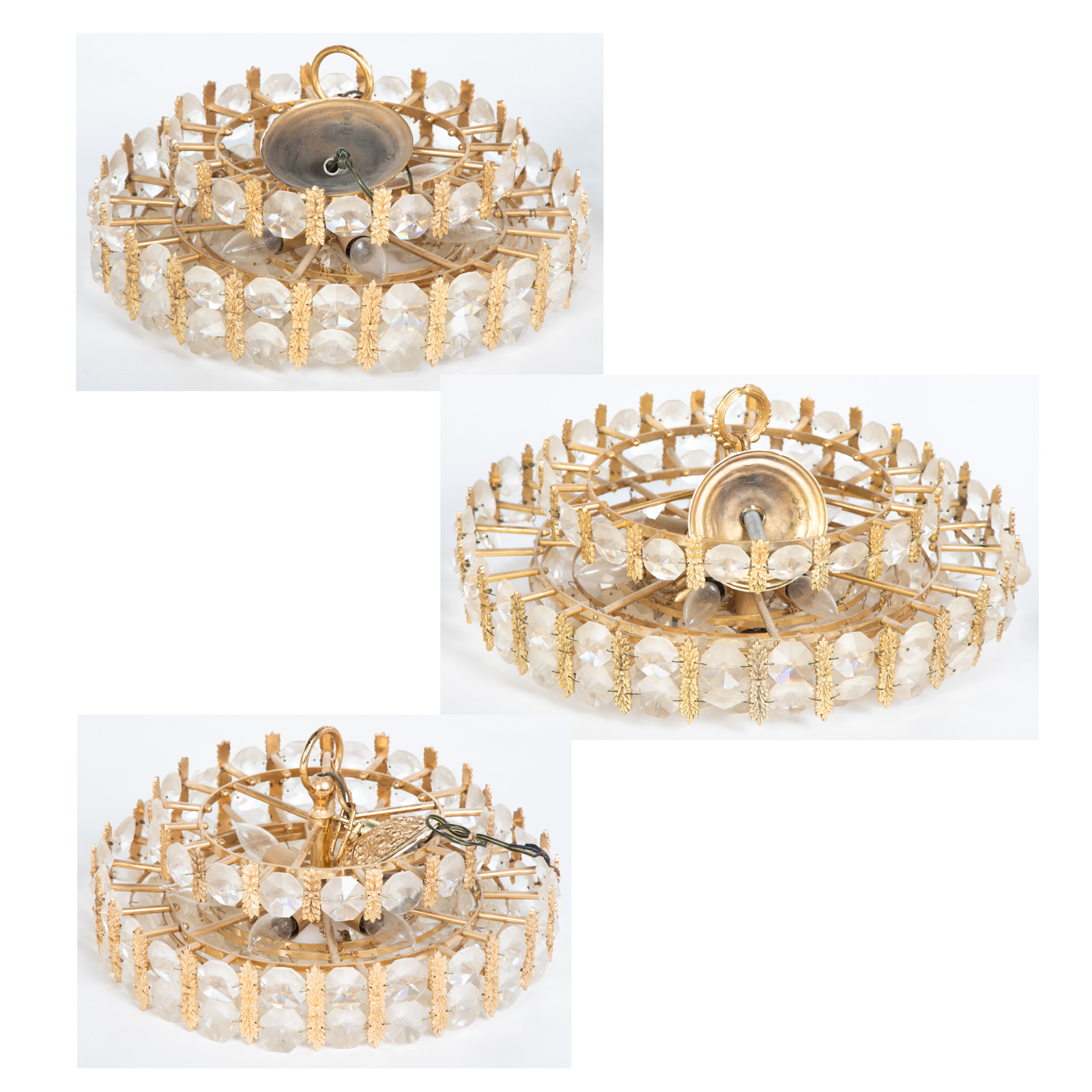 Appraisal: CONTEMPORARY GILT METAL GLASS LIGHT FIXTURES Circular ceiling fixtures largest