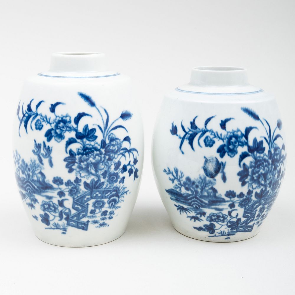 Appraisal: Two Worcester Porcelain Barrel Shaped Tea Caddies Blue crescent mark