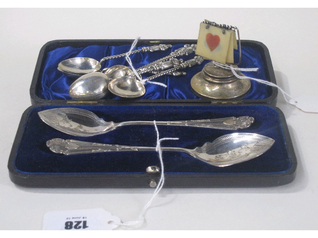 Appraisal: Lot comprising cased pair of silver spoons set of six