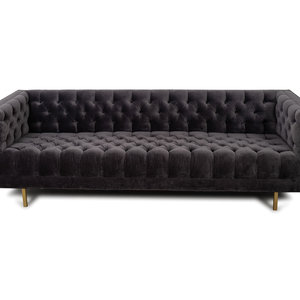 Appraisal: A Contemporary Smokey Grey Tufted Velvet Sofa TH ST CENTURY