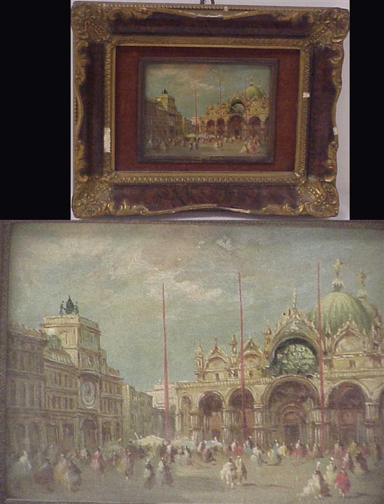 Appraisal: Unsigned oil on canvas of city square framed under glass