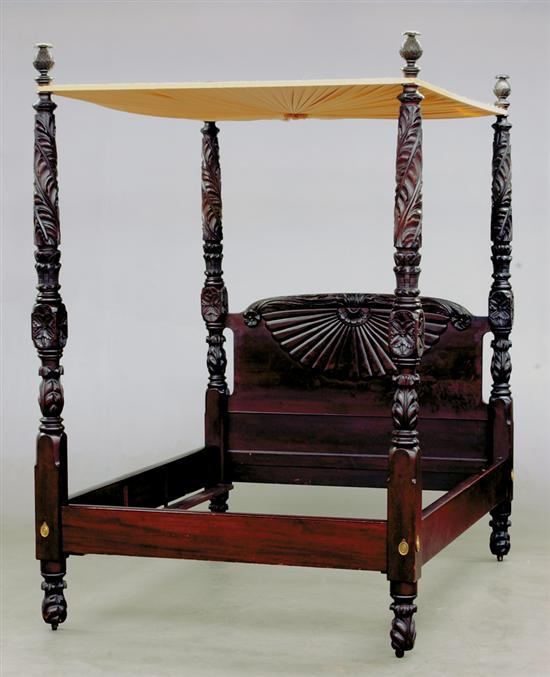 Appraisal: Classical carved mahogany tall post bed th century POSSIBLY ANGLO-INDIAN