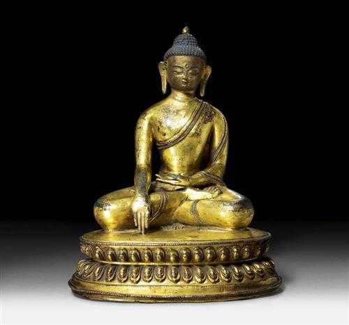 Appraisal: BUDDHA SHAKYAMUNI Tibet th century H cm Gilt copper bronze