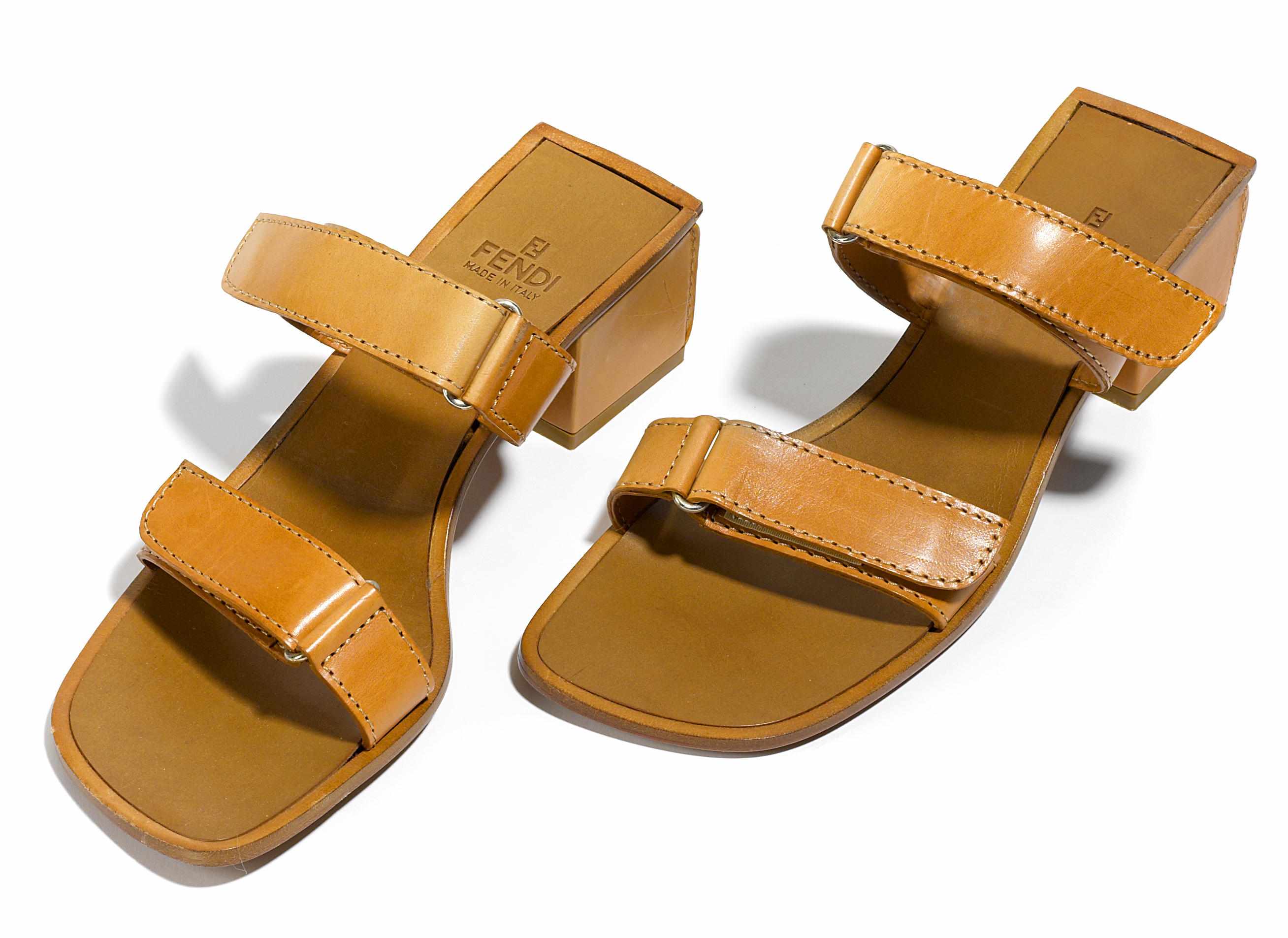 Appraisal: A pair of Fendi tan leather sandals size