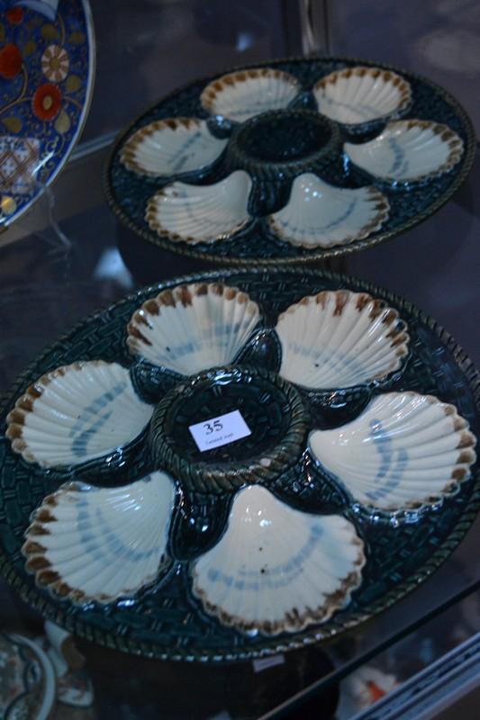 Appraisal: A PAIR OF SARREGUEMINES MAJOLICA OYSTER DISHES