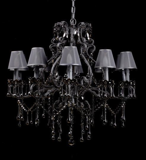 Appraisal: Dramatic French Jet-Black Ten-Light Scroll-Arm Chandelier in the Louis XVI