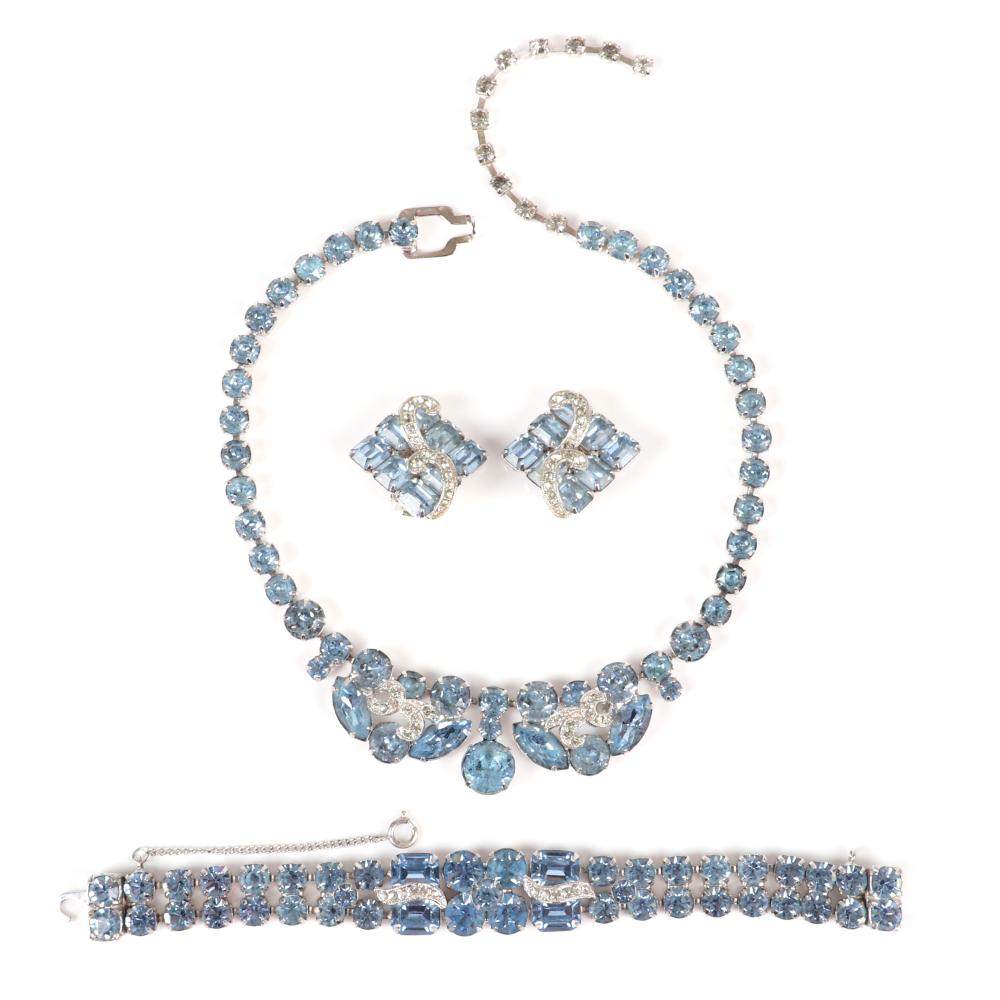 Appraisal: EISENBERG PC BLUE CRYSTAL PARURE GROUP NECKLACE WITH MARQUISE AND