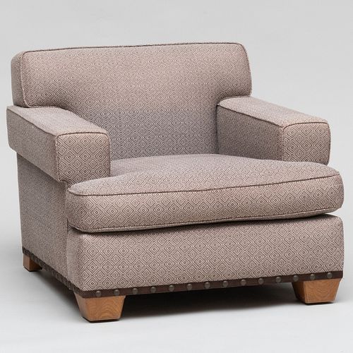 Appraisal: CONTEMPORARY WOVEN UPHOLSTERED AND OAK CLUB CHAIR DESIGNED BY STEVEN