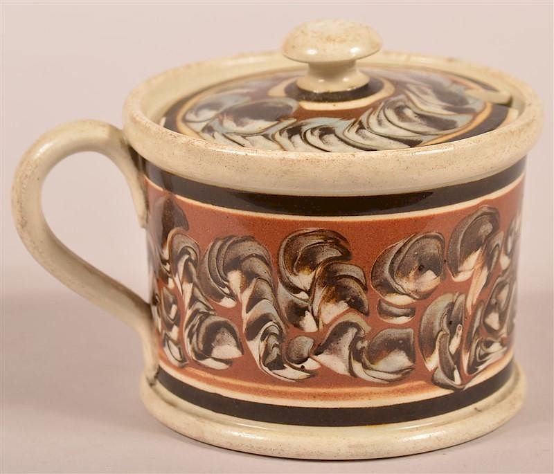 Appraisal: Earthworm Mocha Decorated China Mustard Pot Earthworm Mocha Decorated China