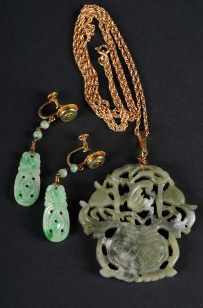 Appraisal: Lot of Jade Earrings Pendant Description Pendant on K gold