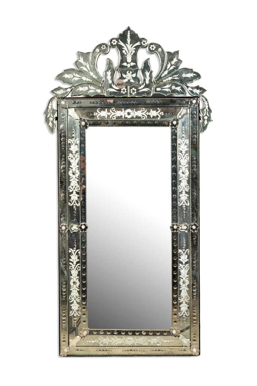 Appraisal: VENETIAN RECTANGULAR FORM FLORAL ETCHED MIRROR Italian Venetian rectangular form