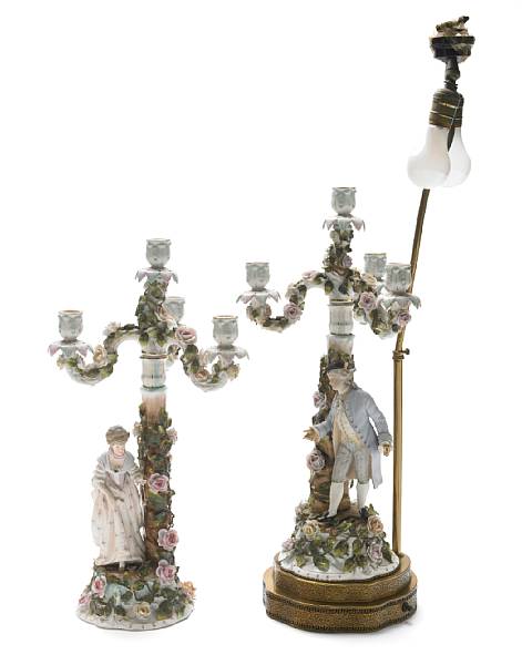 Appraisal: A group of two German porcelain candlesticks one now as