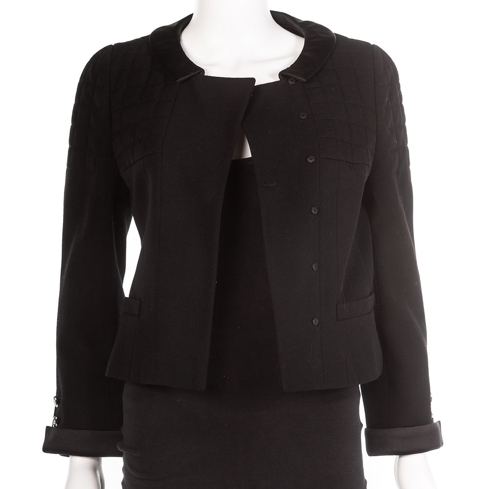 Appraisal: Chanel Black Wool Silk Cropped Jacket Autumn French size