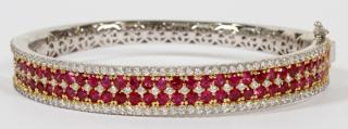 Appraisal: KT WHITE GOLD AND CT RUBY BANGLE BRACELET KT WHITE