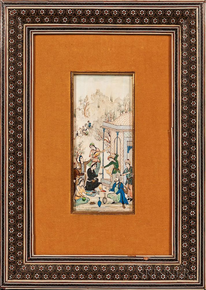 Appraisal: Miniature Painting of a Gathering Miniature Painting of a Gathering