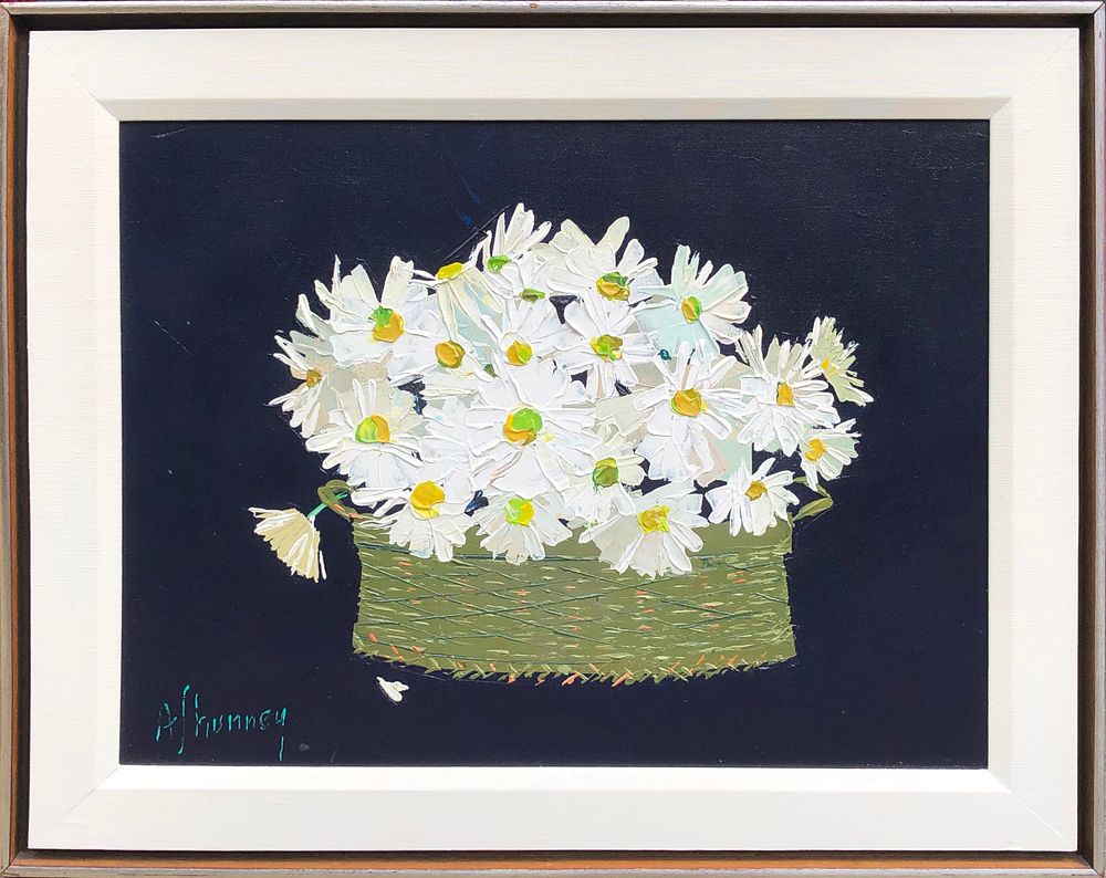 Appraisal: Andrew Shunney - Oil on Canvas Daisies in a Wicker