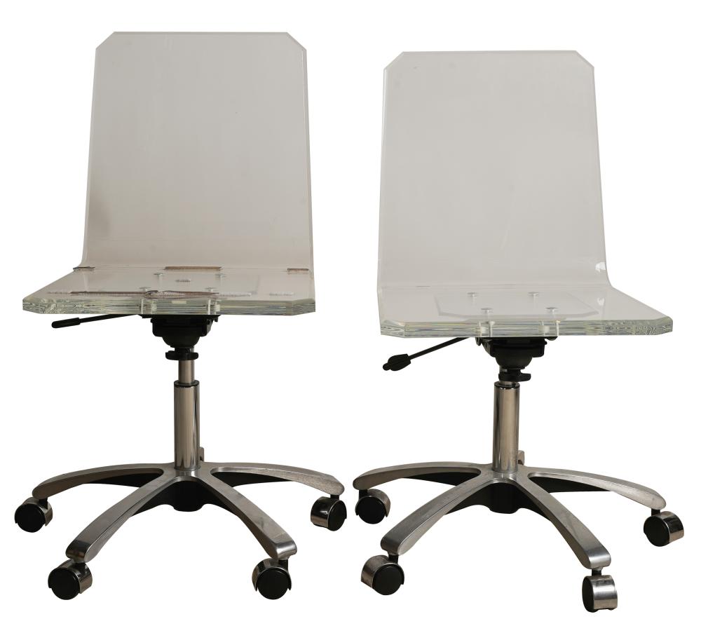 Appraisal: PAIR OF MODERNIST DESK CHAIRSacrylic and chromed metal each with