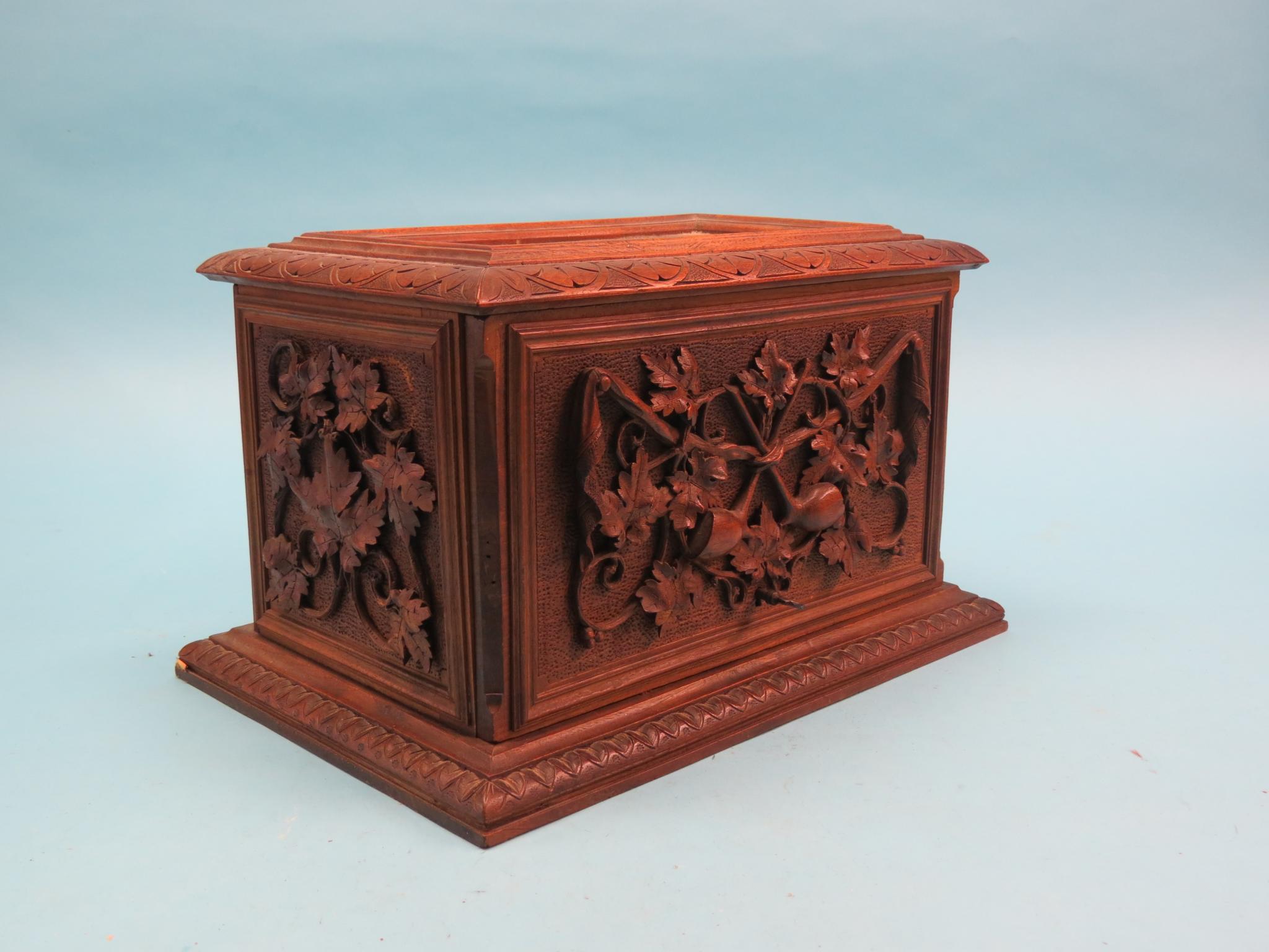 Appraisal: A th century Swiss carved wood cigar box top hinged