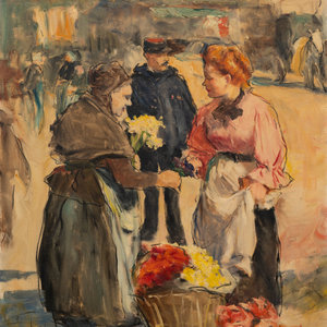 Appraisal: P l Fried American Hungarian - The Flower Vendor oil