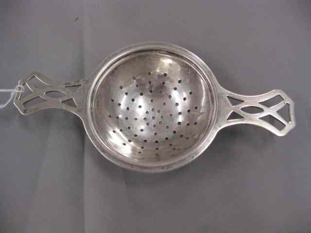 Appraisal: R Blackington Sterling Silver Tea Strainer openwork handles '' across