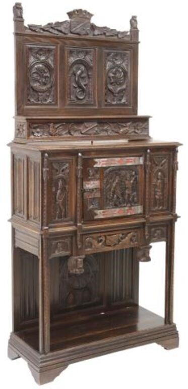 Appraisal: Spanish Renaissance Revival carved oak vestry cupboard late th c