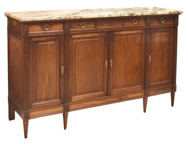 Appraisal: French Louis XVI style marble-top mahogany sideboard th c rectangular