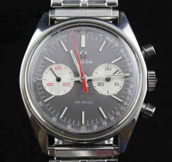 Appraisal: A gentleman's late 's stainless steel Omega De Ville chronograph