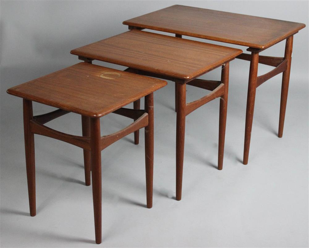 Appraisal: SET OF THREE DANISH MODERN TEAK NESTING TABLES with banded