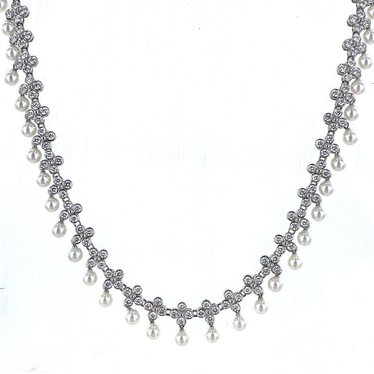 Appraisal: Tiffany Co Lace Diamond Pearl Collar Necklace Tiffany Company Tiffany